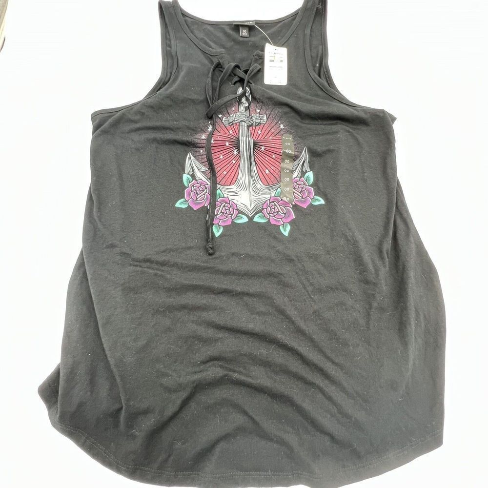 Torrid Black Anchor Lace Up Tank NWT Size 00 M/L